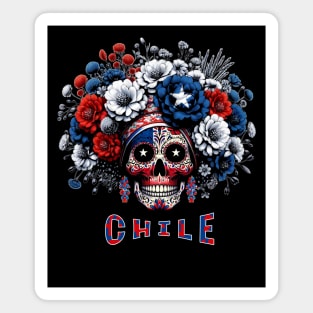 Santiago Chile Neon Sugar Skull Chilean Flag Style Graphic Magnet